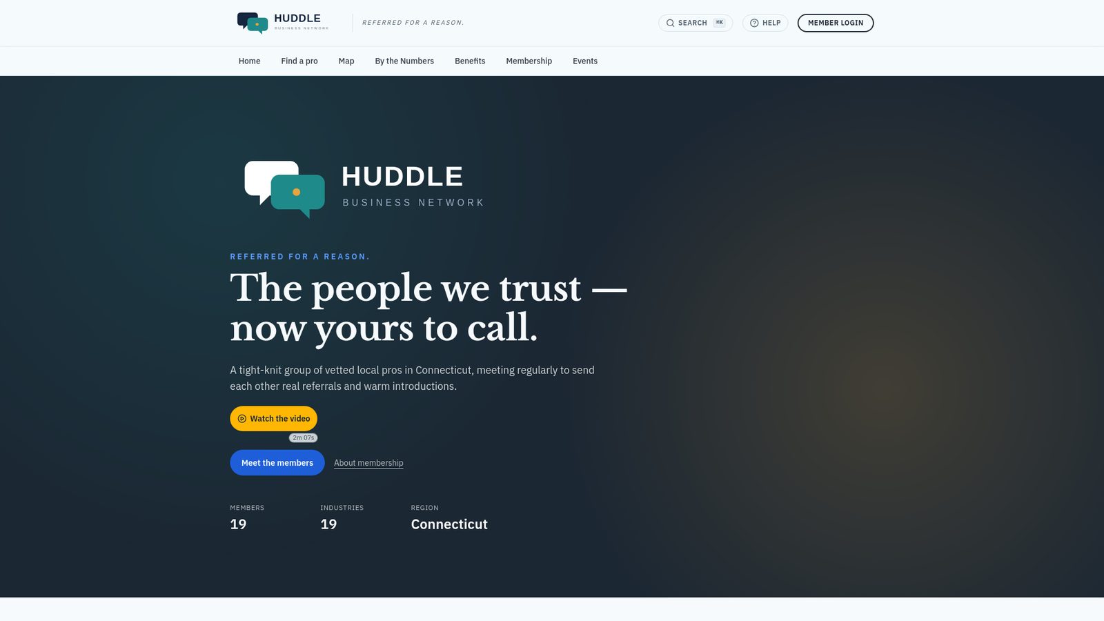 HUDDLE Business Network website screenshot