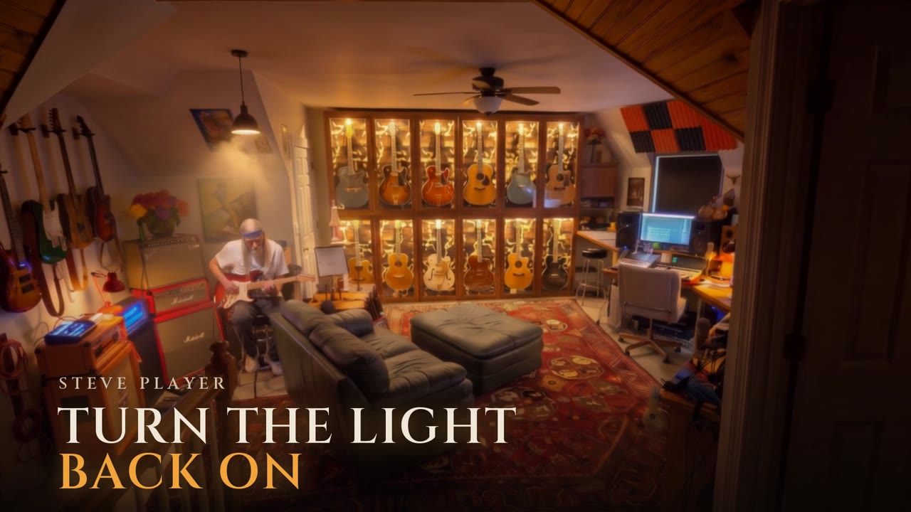 Opening title over the attic: Steve Player, Turn the Light Back On, set in Cinzel at the bottom left.